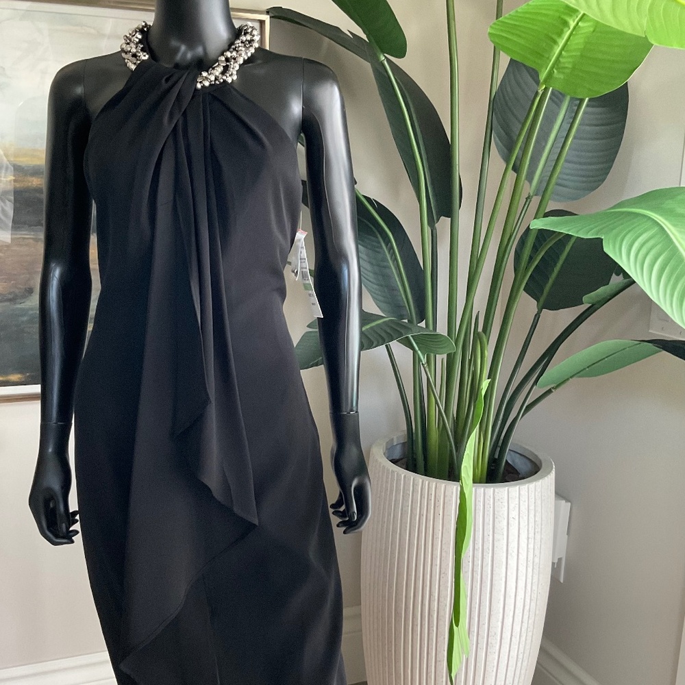 Black dress with stones on neckline